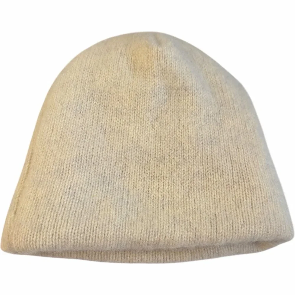 Handmade Upcycled 100% Cashmere‎ Beanie Hat Soft Cozy Winter Knit Cap Beige